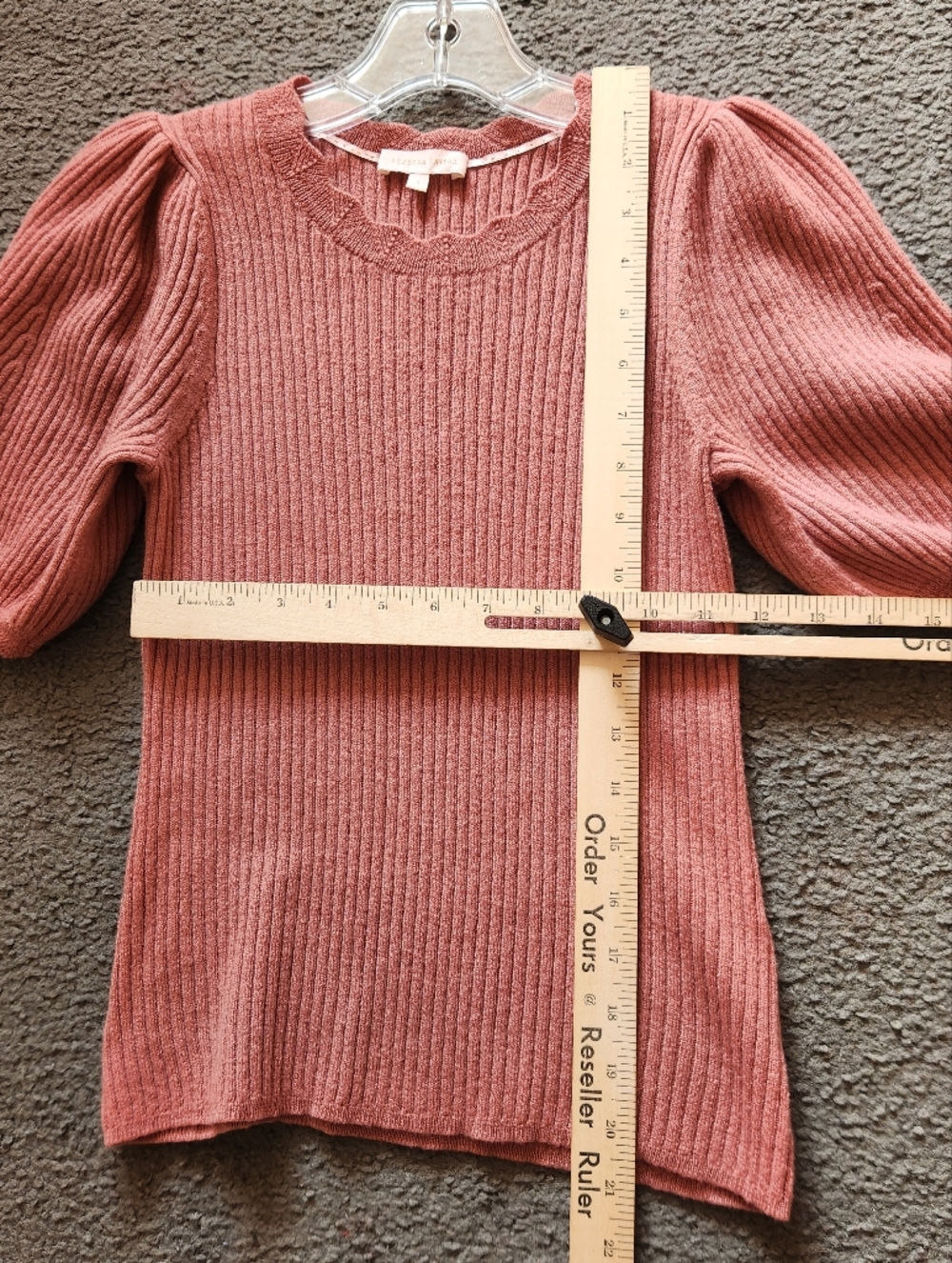 REBECCA TAYLOR Women's Sweater Small Mauve Woop Blend Puffed Sleeve Ruffled Neck - Picture 5 of 8